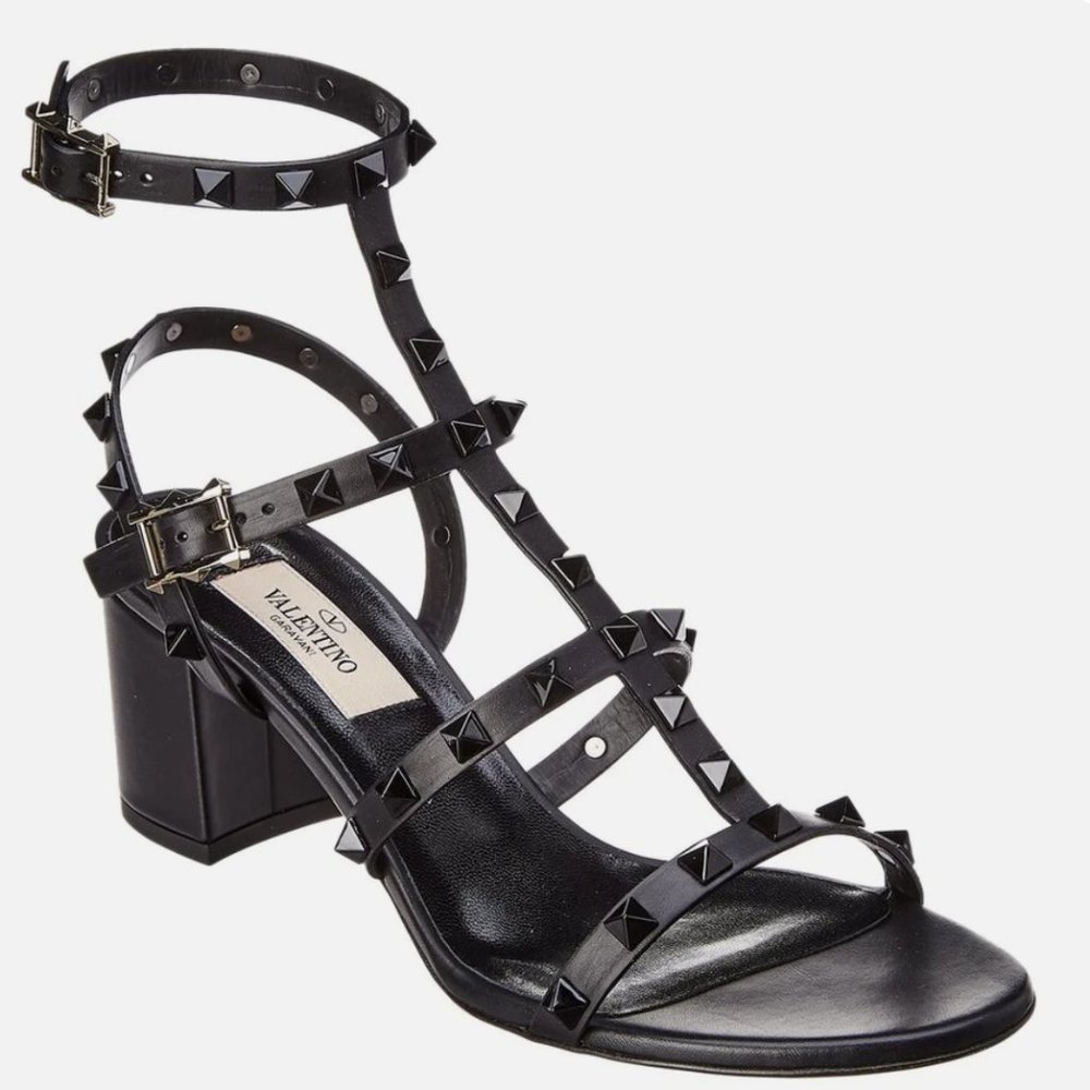 Valetino Garavani Black Rockstud Leather 60mm City Sandals